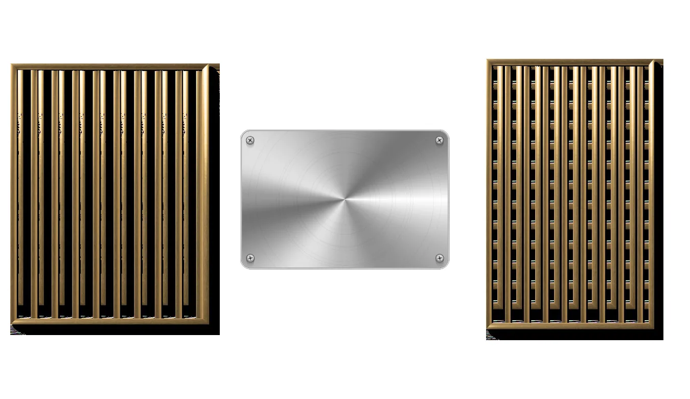 Anodising finish samples: black, gold and natural anodised aluminium