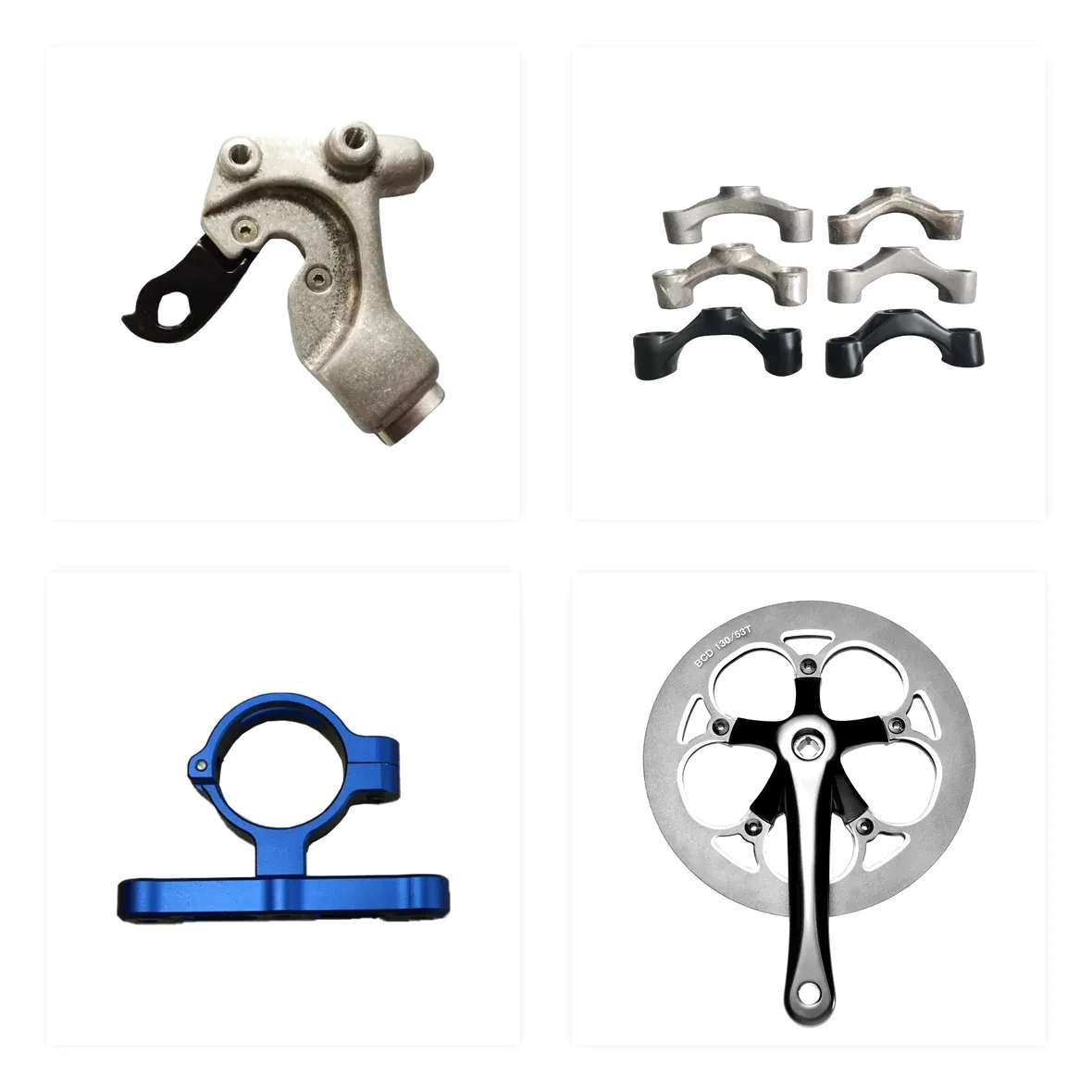 Custom forged aluminum parts — brackets, housings and derailleur hangers forged to drawing